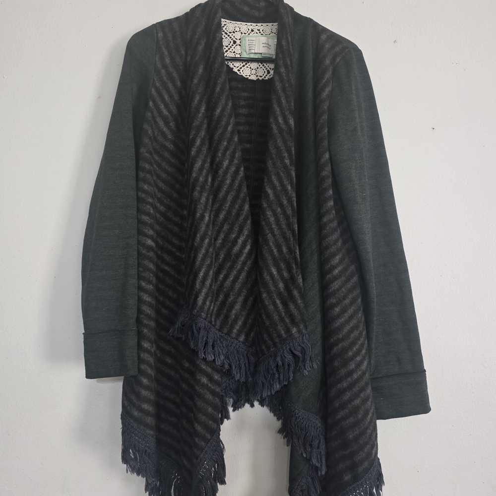 Anthropologie Saturday Sunday Elise Striped Fringe Open Cardigan Sweater (0009)